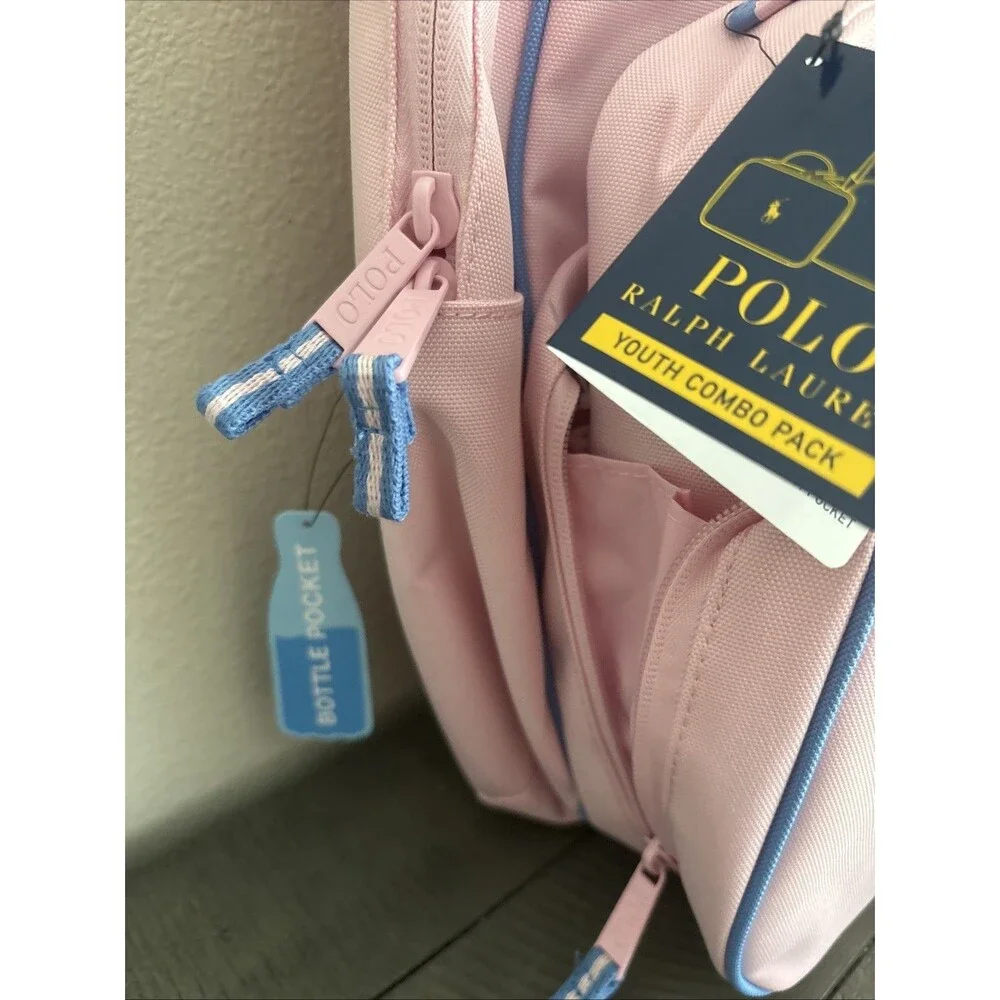 Polo Ralph Lauren Kids Pink & Blue Backpack Lunchbox Set Embroidered Logo
